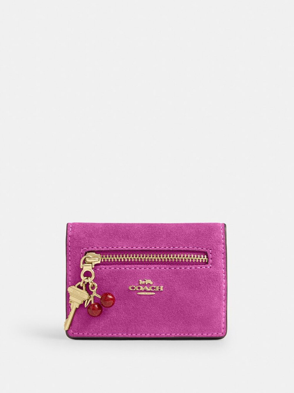 NWT Coach Card Case With Charms in Magenta Suede
